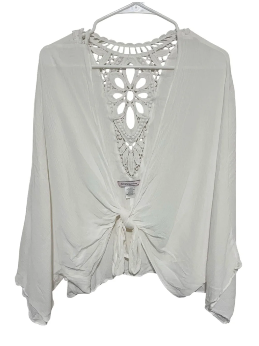 BCBG Generation Lightweight Dolman Kimono Large Wrap Shawl Tie Front Lace Back